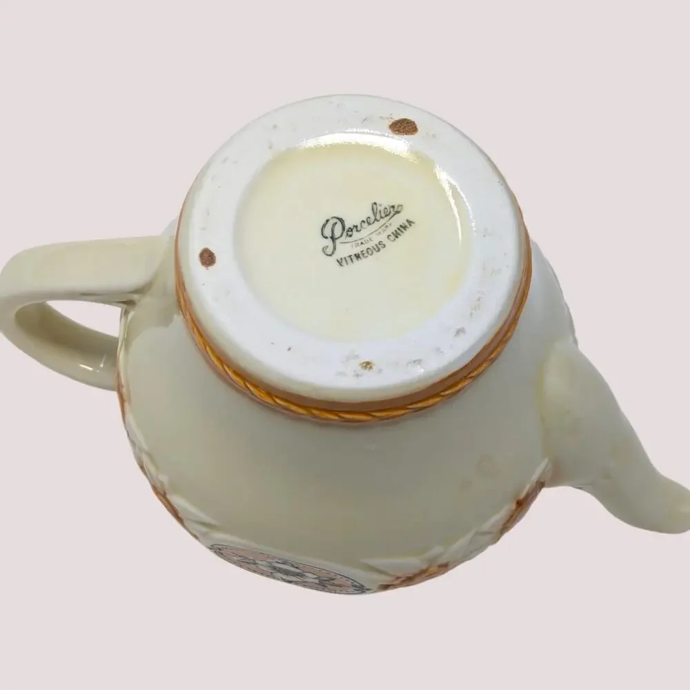 Mid Century Porcelier Ceramic Brown Medallion Teapot